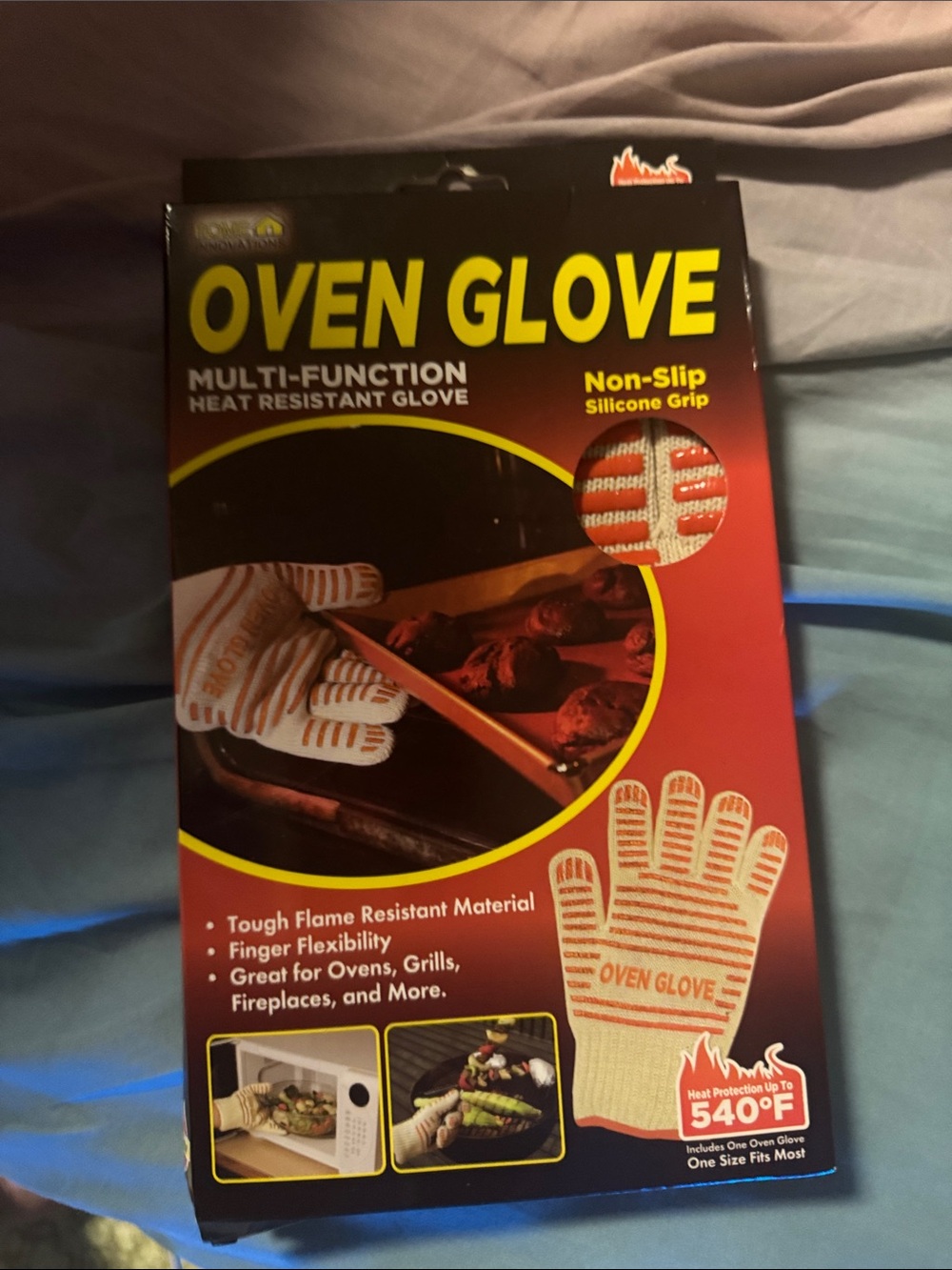 Beige and Orange Heat-Resistant Oven Glove with Non-Slip Grip